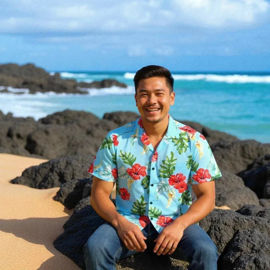Honeymoon blue hawaiian rayon shirt - alohaz