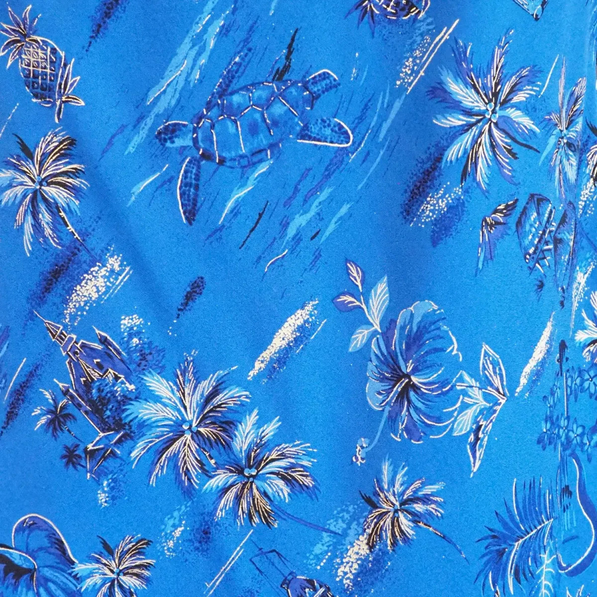 Honolulu blue hawaiian rayon fabric