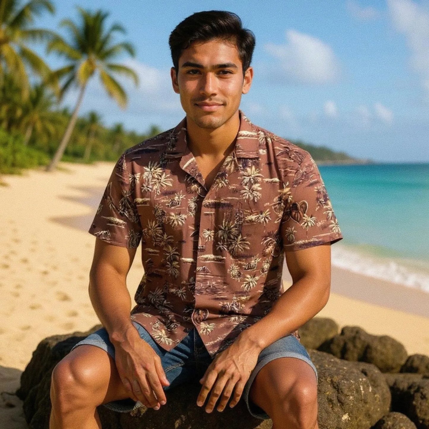 Honolulu brown hawaiian aloha rayon shirt - alohaz