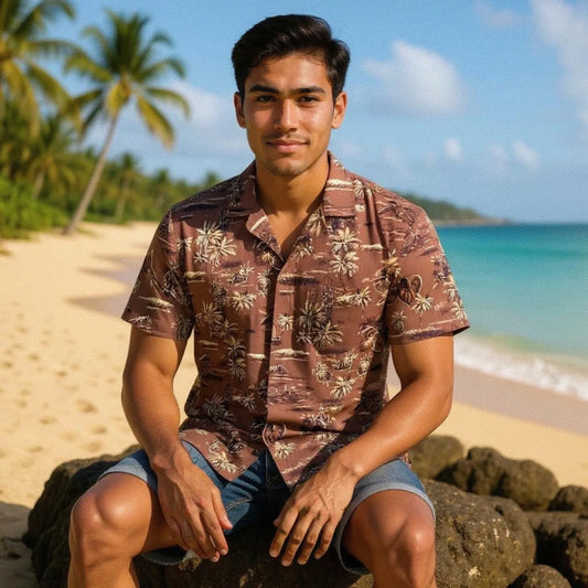 Honolulu brown hawaiian aloha rayon shirt - alohaz