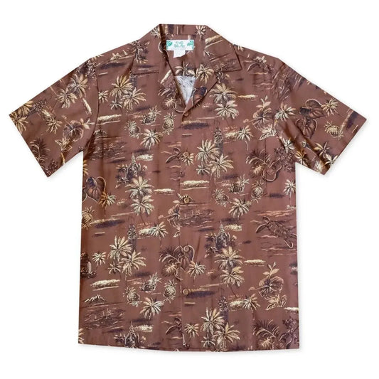 Honolulu brown hawaiian aloha rayon shirt - alohaz