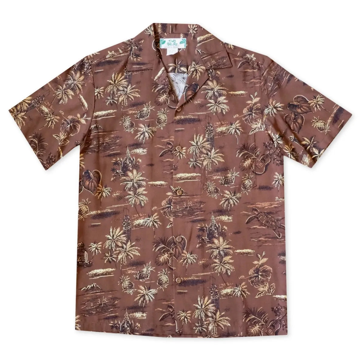 Honolulu brown hawaiian aloha rayon shirt