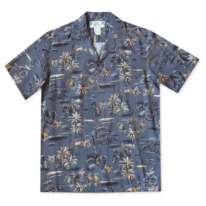 Honolulu grey hawaiian aloha rayon shirt - alohaz