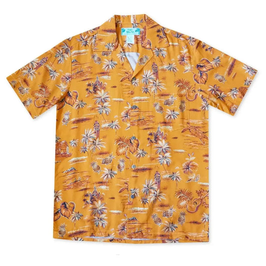Honolulu orange hawaiian aloha rayon shirt - alohaz
