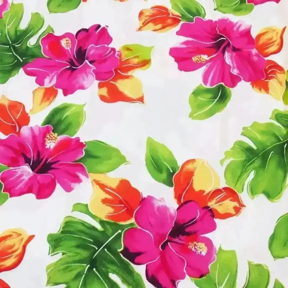 Hoopla white hawaiian rayon fabric - alohaz