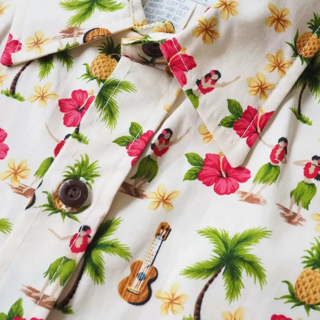 Hula girl cream hawaiian cotton shirt