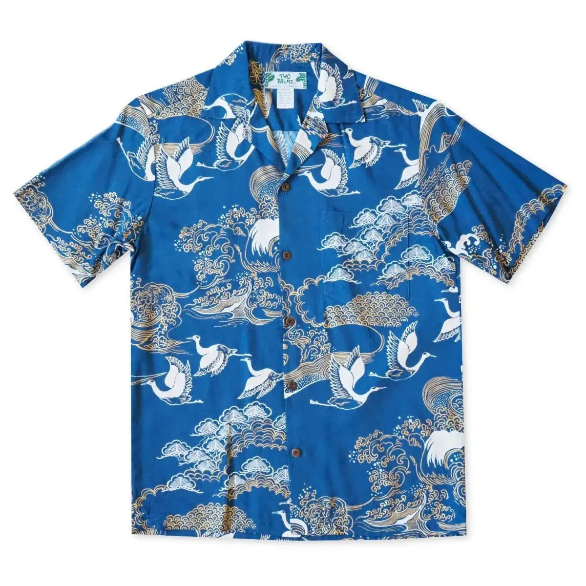 Island breeze crane blue hawaiian aloha rayon shirt - alohaz
