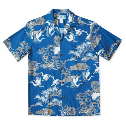 Island breeze crane blue hawaiian aloha rayon shirt - alohaz