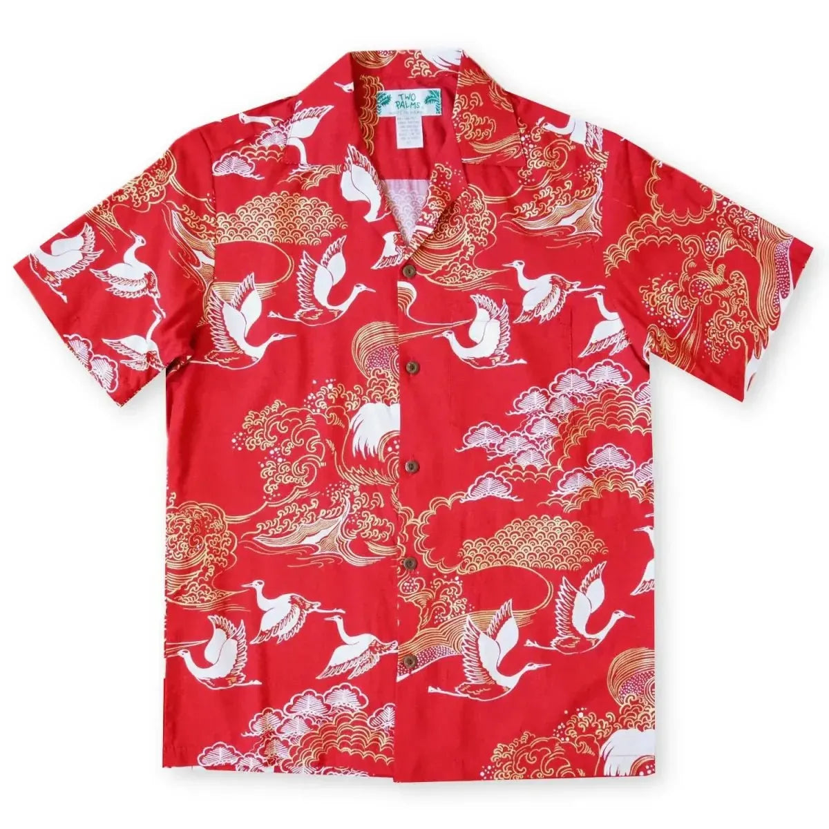 Island breeze crane red hawaiian aloha rayon shirt - alohaz