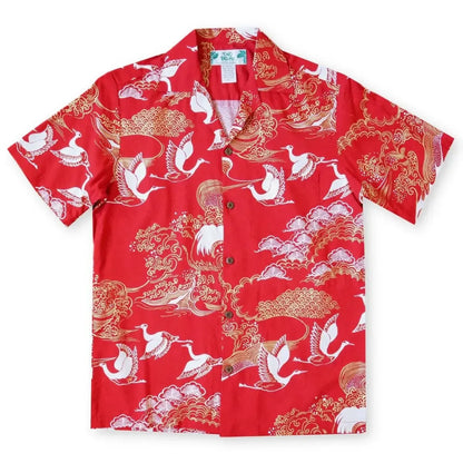 Island breeze crane red hawaiian aloha rayon shirt - alohaz