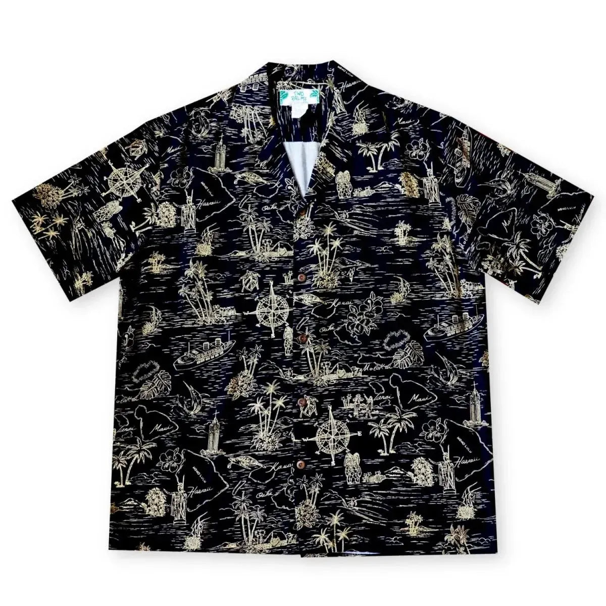 Island cruise black hawaiian rayon shirt - alohaz