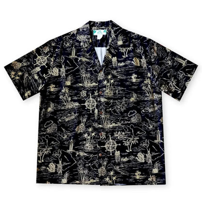Island cruise black hawaiian rayon shirt - alohaz