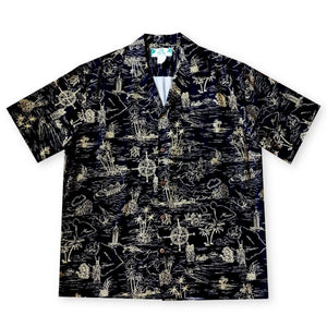 Island cruise black hawaiian rayon shirt