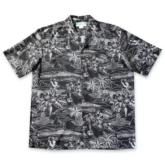 Island hop black hawaiian rayon shirt - alohaz