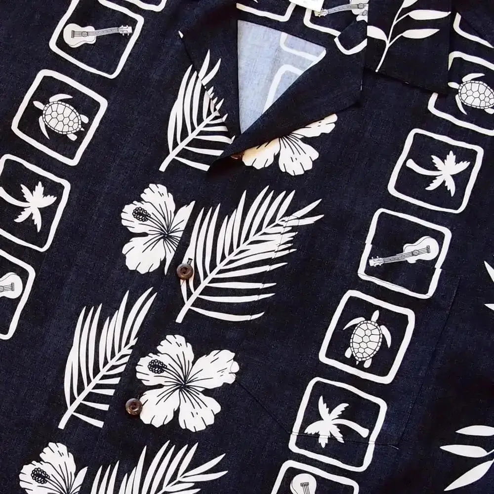 Island jam black hawaiian rayon shirt | alohaz
