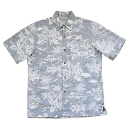 Island navy reverse print hawaiian cotton shirt - alohaz