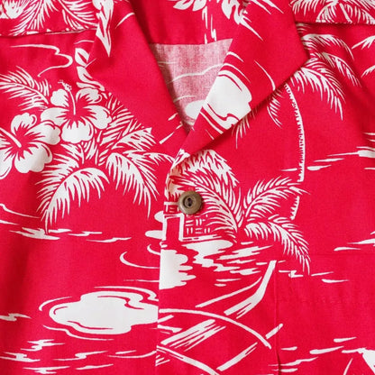 Island red hawaiian cotton shirt - alohaz