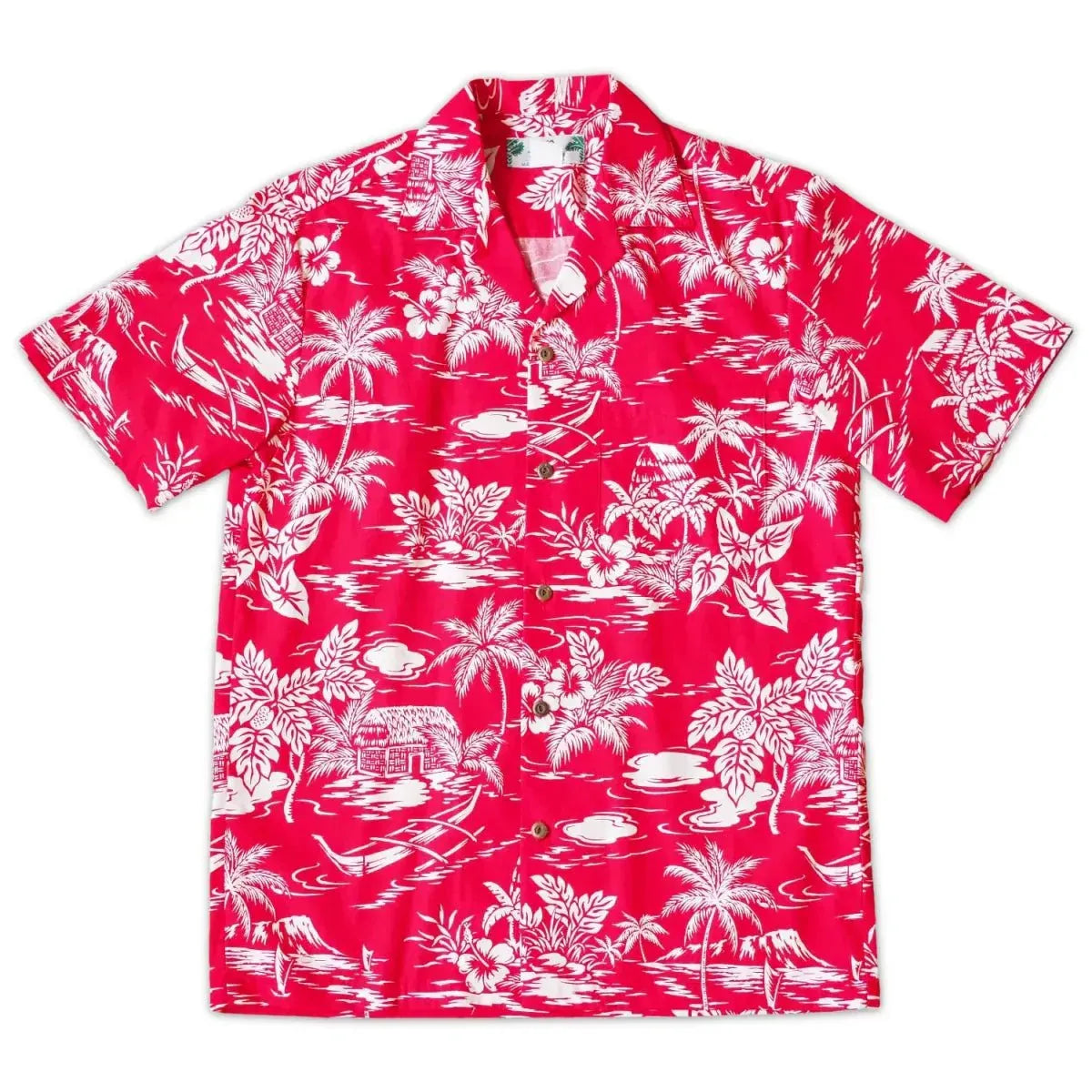 Island red hawaiian cotton shirt - alohaz