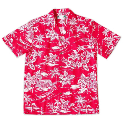 Island red hawaiian cotton shirt - alohaz