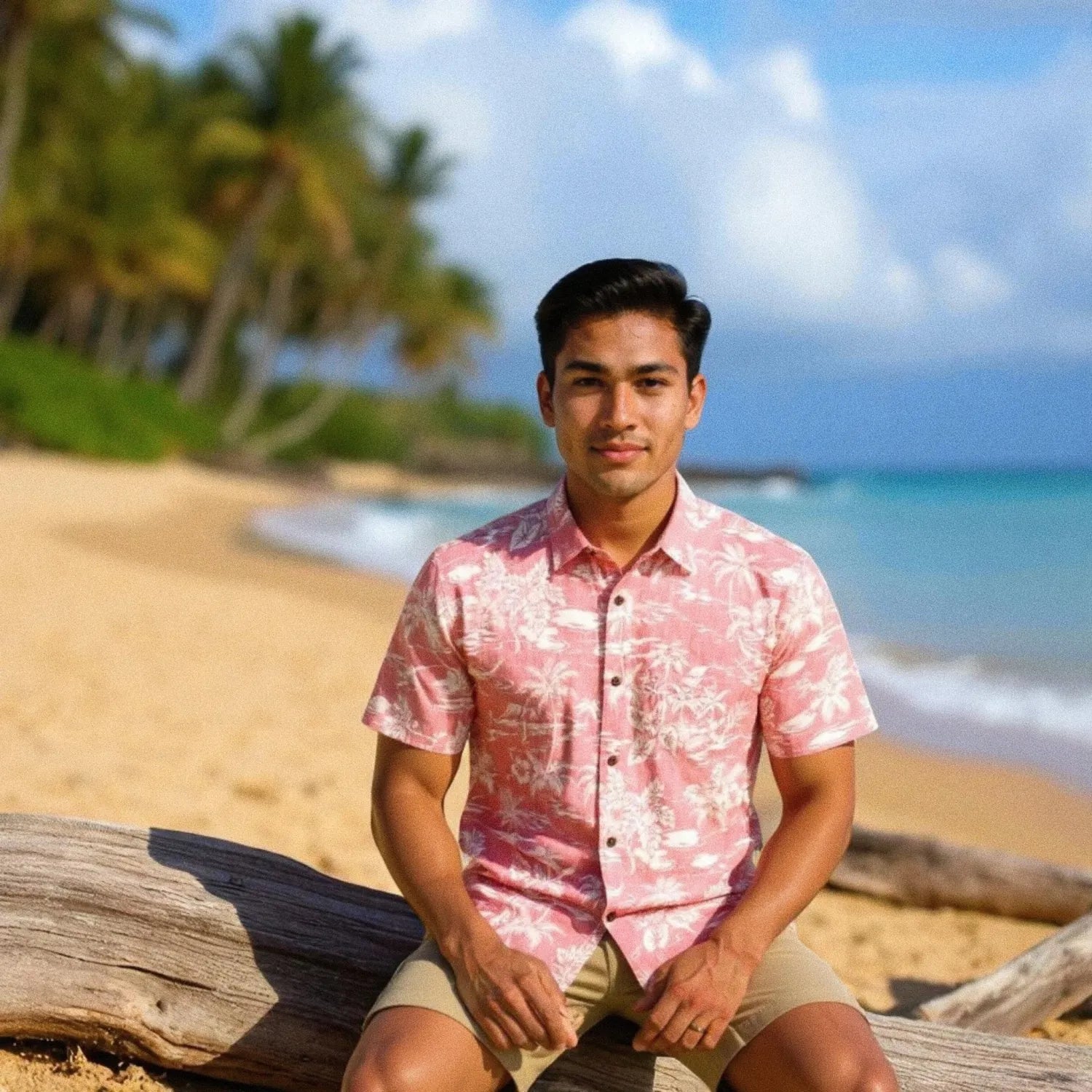Island red reverse print hawaiian cotton shirt - alohaz