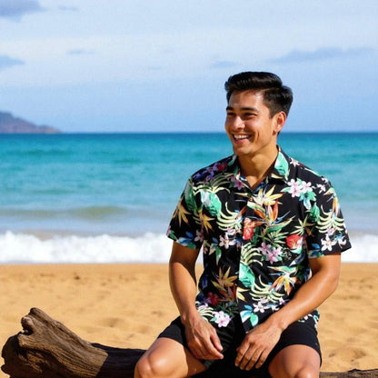 Jungle black hawaiian rayon shirt - alohaz
