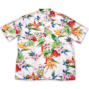 Jungle white hawaiian aloha rayon shirt