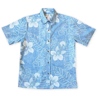 Ka’anapali aqua reverse print hawaiian cotton shirt - alohaz