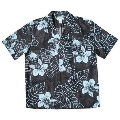 Ka’anapali black hawaiian cotton shirt - alohaz