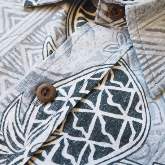 Kaena grey reverse print hawaiian cotton shirt - alohaz