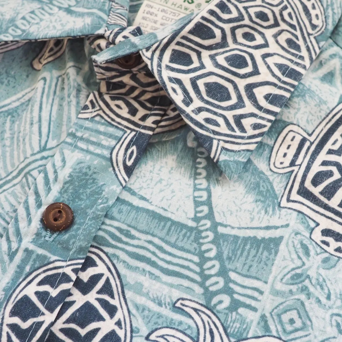 Kaena teal reverse print hawaiian cotton shirt