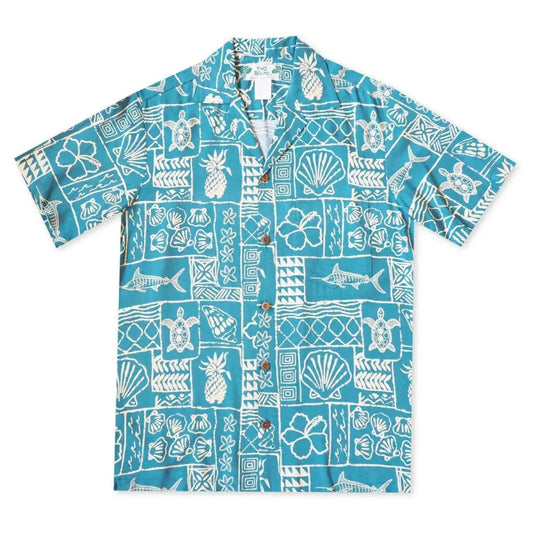 Kaka’ako teal hawaiian rayon shirt - alohaz