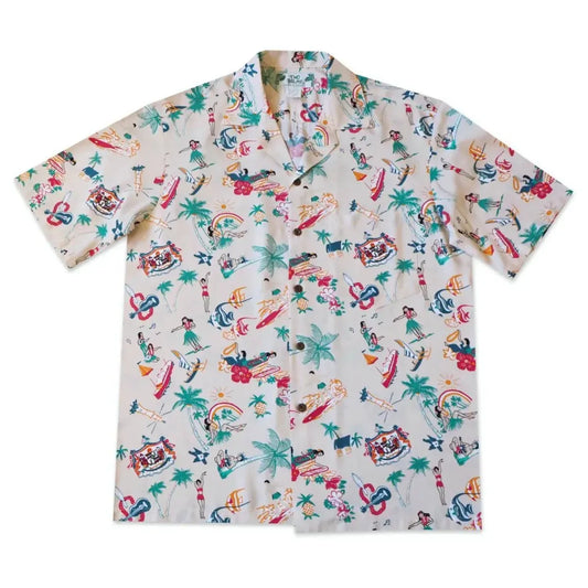 Kalakaua cream hawaiian rayon shirt - alohaz