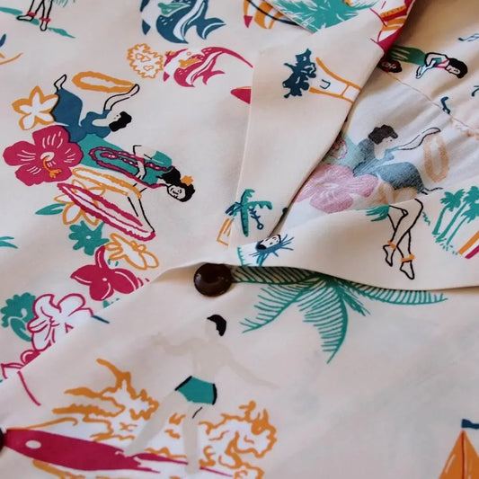 Kalakaua cream hawaiian rayon shirt - alohaz