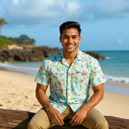 Kalakaua green hawaiian rayon shirt - alohaz