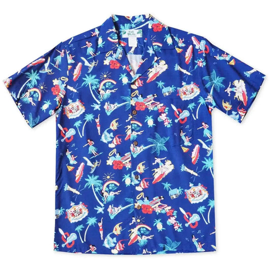 Kalakaua navy hawaiian rayon shirt - alohaz