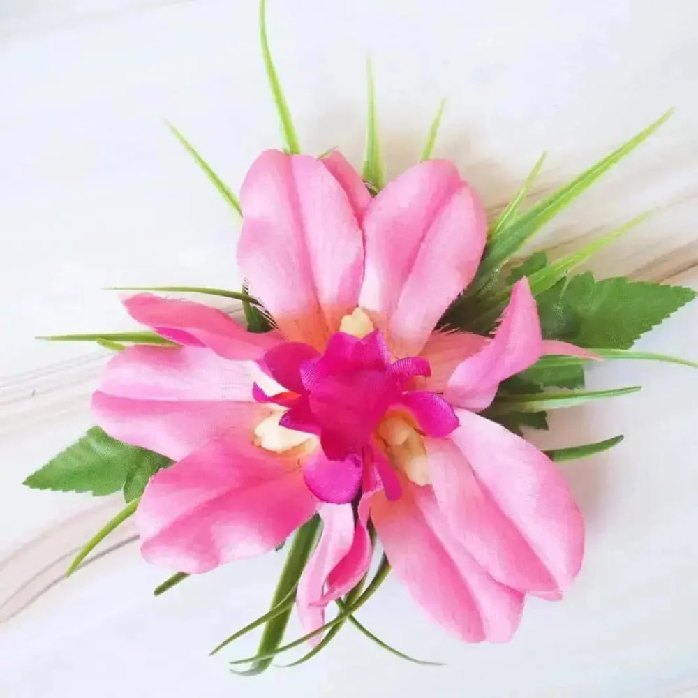 Kula pink hawaiian flower hair clip