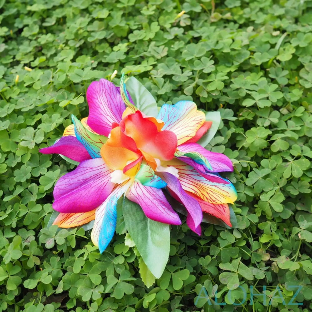 Kula rainbow hawaiian flower hair clip
