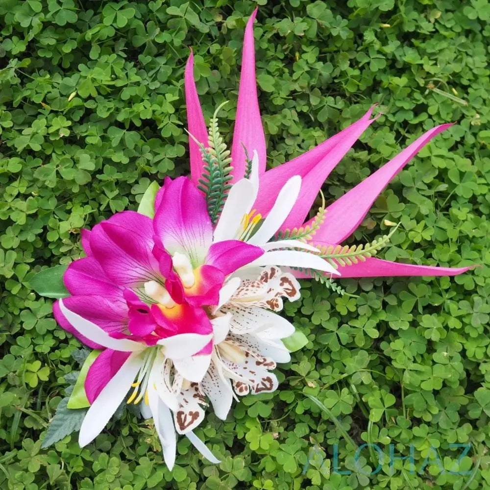 Laka pink hawaiian flower hair clip - alohaz