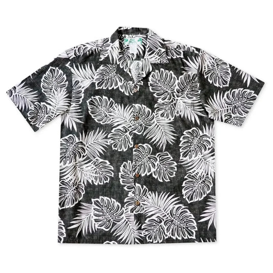 Leaf black hawaiian cotton shirt - alohaz