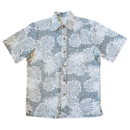 Leaf black reverse print hawaiian cotton shirt - alohaz
