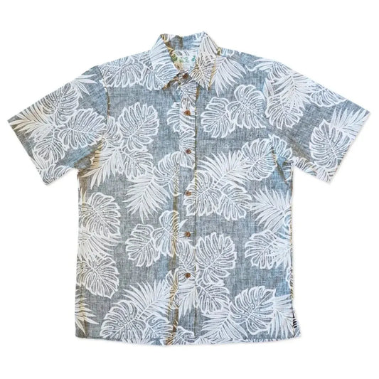 Leaf black reverse print hawaiian cotton shirt - alohaz