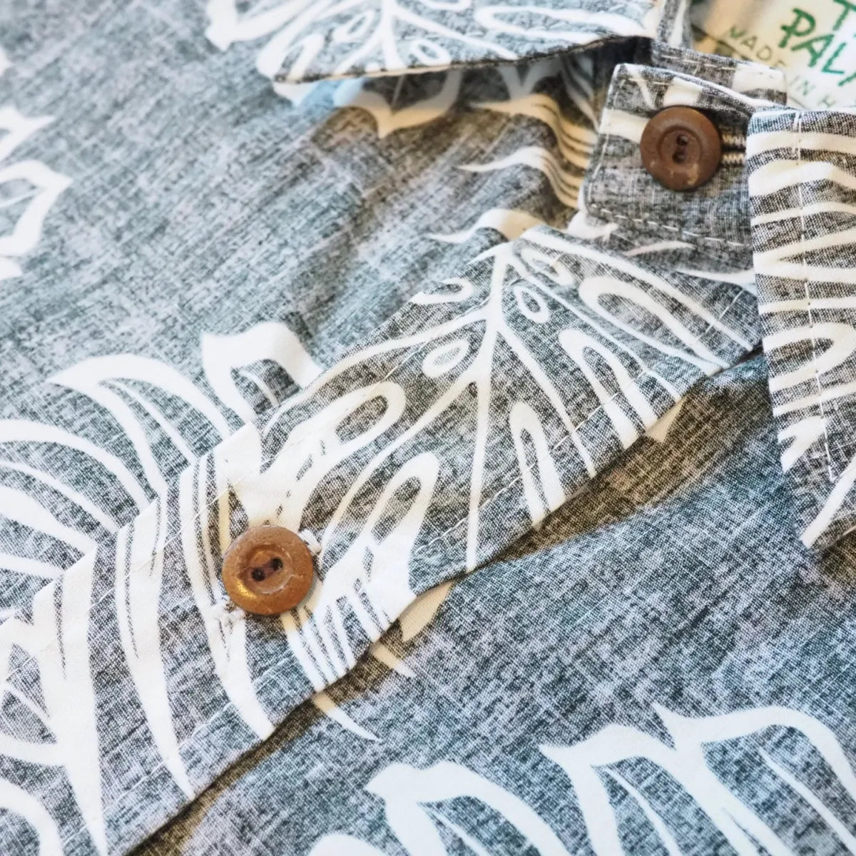 Leaf black reverse print hawaiian cotton shirt