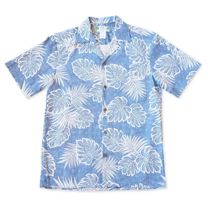 Leaf blue hawaiian cotton shirt - alohaz