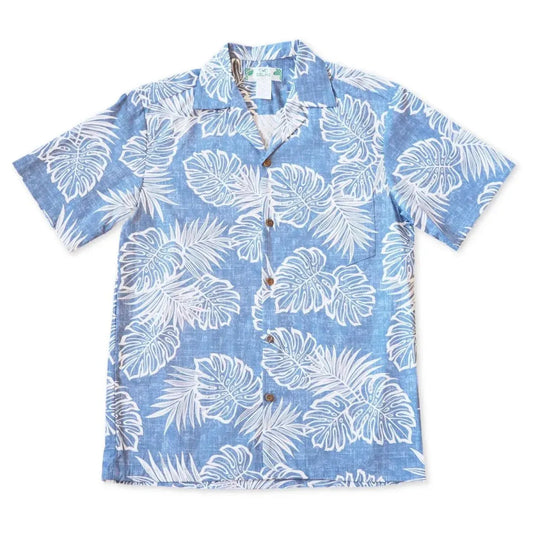 Leaf blue hawaiian cotton shirt - alohaz