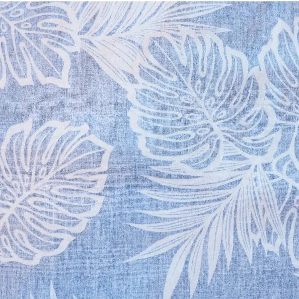 Leaf blue reverse print hawaiian cotton shirt - alohaz