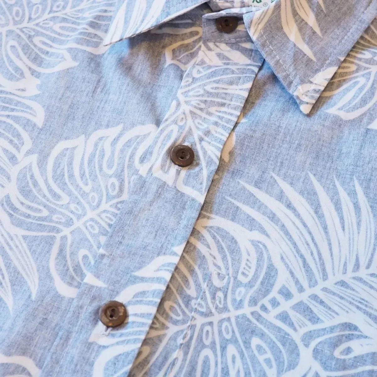 Leaf blue reverse print hawaiian cotton shirt - alohaz