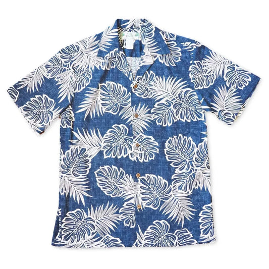 Leaf navy hawaiian cotton shirt - alohaz