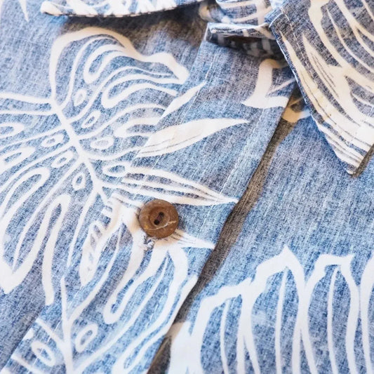 Leaf navy reverse print hawaiian cotton shirt - alohaz