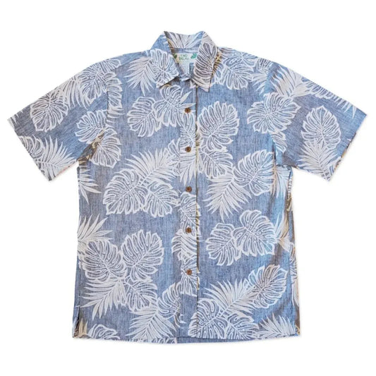Leaf navy reverse print hawaiian cotton shirt - alohaz
