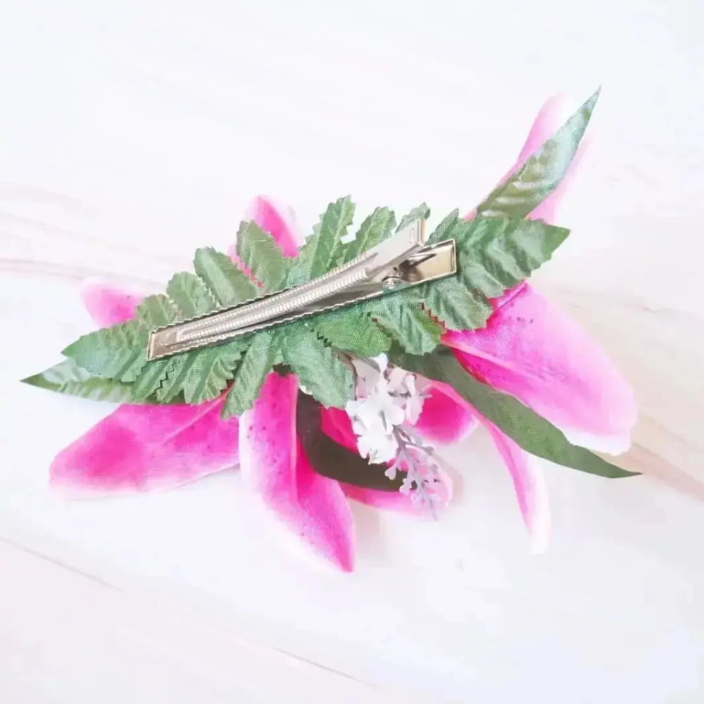 Lily magenta hawaiian flower hair clip